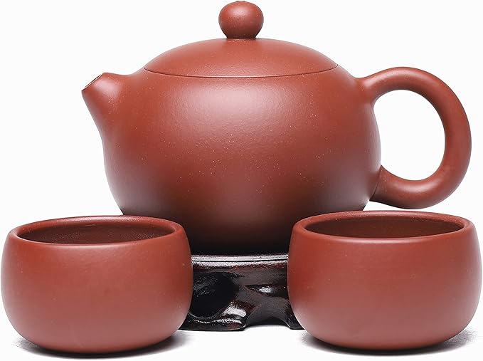 Fine Yixing Clay Teapot Set,Chinese Genuine Handmade Zisha Tea Pot 7.8 Oz with 2 Cups,Infuse Brew Kungfu Tea Maker