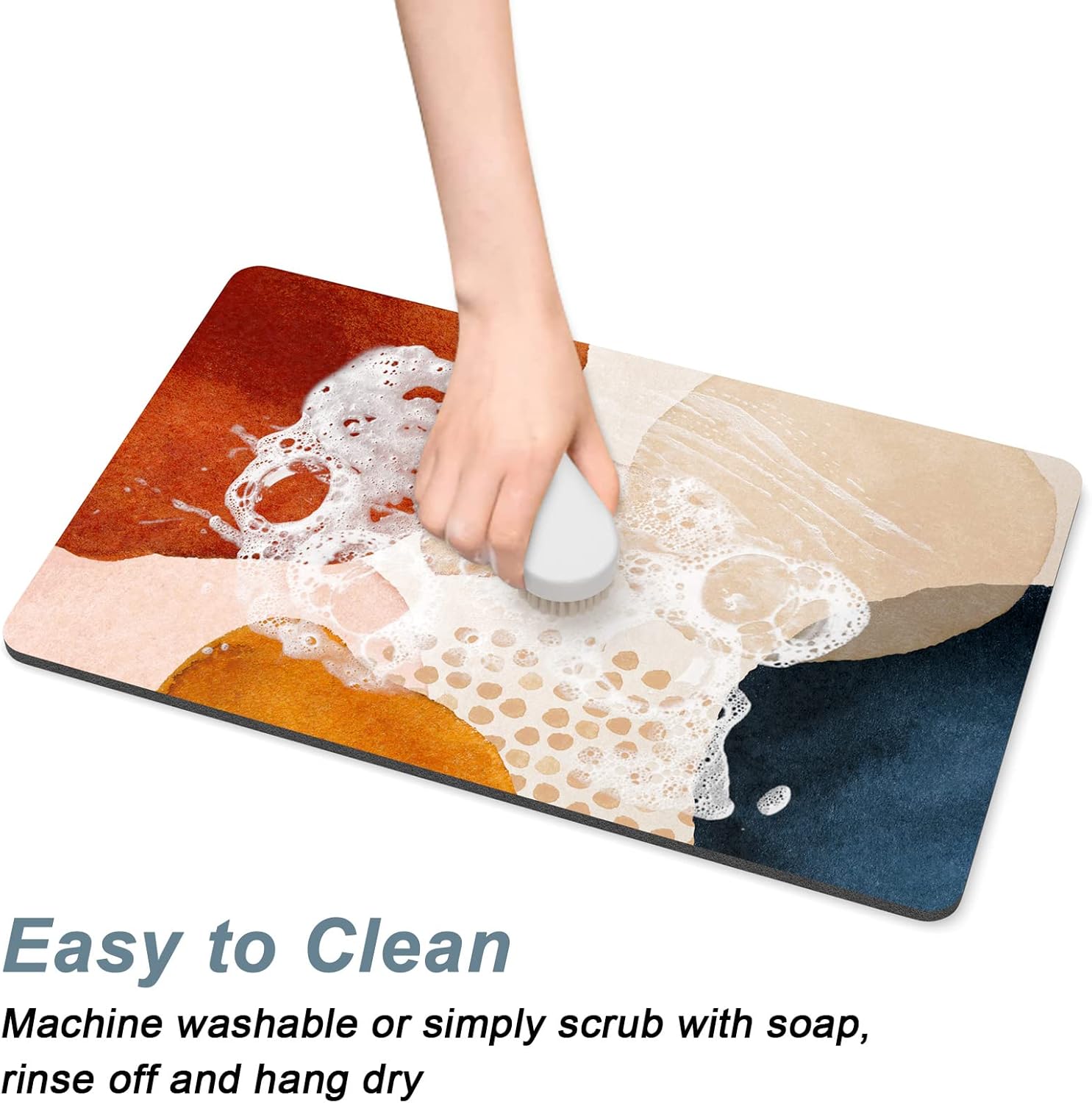 Rnivvi Coffee Mat, 12" x 19" 3MM Cute Boho Theme Coffee Bar Mats for Espresso Machine Station Accessories and Organizer, Hide Stain Rubber Backed Absorbent Dish Drying Pad for Kitchen Counter, Stones