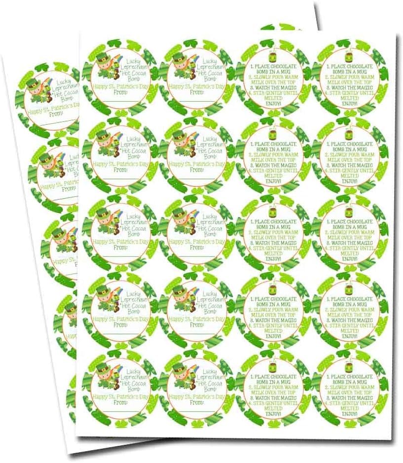 Lucky Leprechaun with Shamrock Border Happy St. Patrick's Day Hot Cocoa Bomb Packaging Sticker Labels (40 Count)