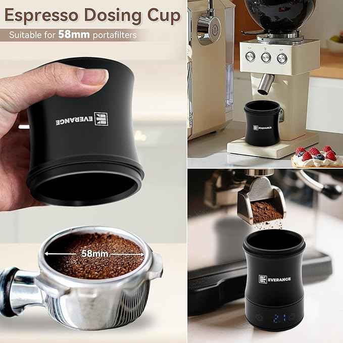 Digital Coffee Scale with Timer - Rechargeable Espresso Scale Precise Pour Over & Drip Coffee Scale, LED Display, Includes Dosing Cup, Black