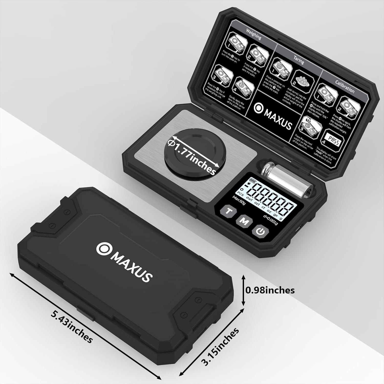 MAXUS Digital Milligram Scale 50g/0.001g with Calibration Weight, Reloading Scale with Powder Trickler Accessories