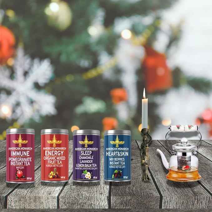 Super Christmas gift packages for New Year's Eve, enjoy your loved ones' Herbal Tea Christmas, 1 candle holder and Glass Teapot as a gift