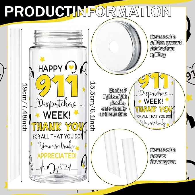 Vesici 24 Pcs Dispatch Appreciation Week Gift 14.2oz Thank You Gifts Lid and Straw Plastic Reusable Tumbler Bulk Drinking Cup for Dispatcher Happy Dispatch Appreciation Week Party Favors