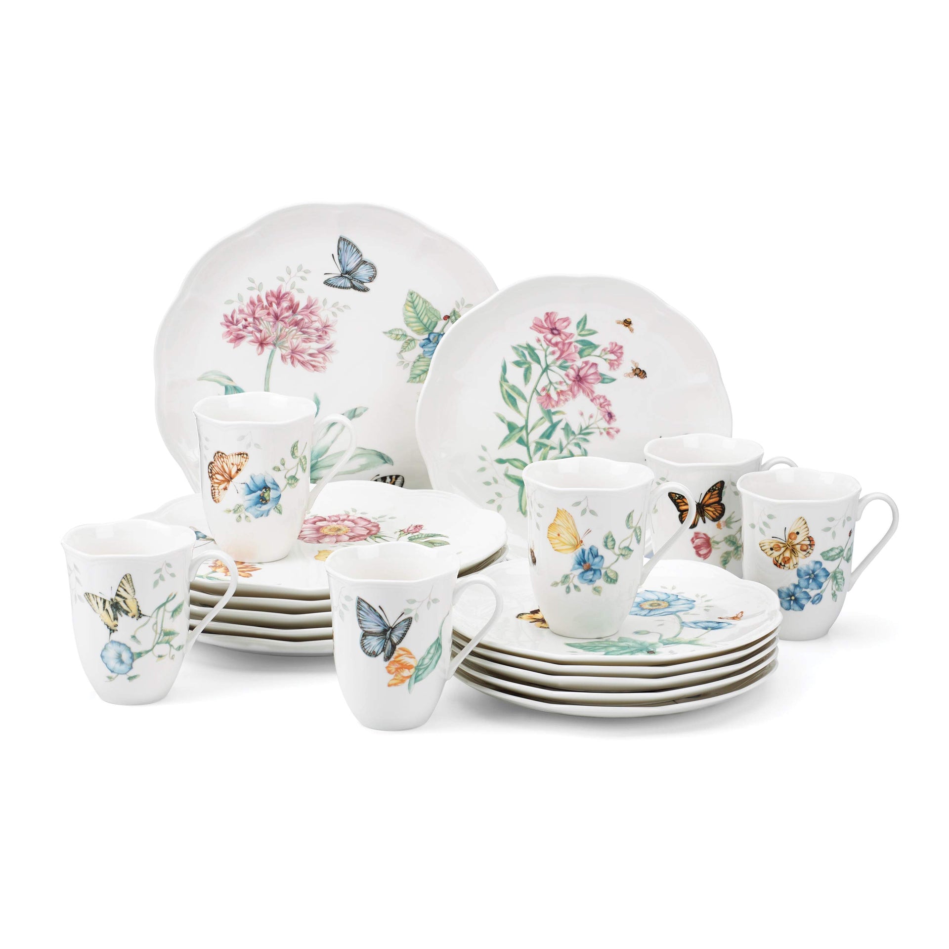 Butterfly Meadow Porcelain Teapot and Tea Cup Set (7 Count)