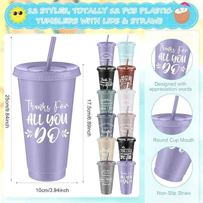 Shellwei 36 Pcs Employee Appreciation Gifts Bulk 24 oz Thank You Tumbler with Lid and Straw Mini Spiral Notebooks and Pens Appreciation Gifts for Team Employee Coworkers Teacher (Bright)