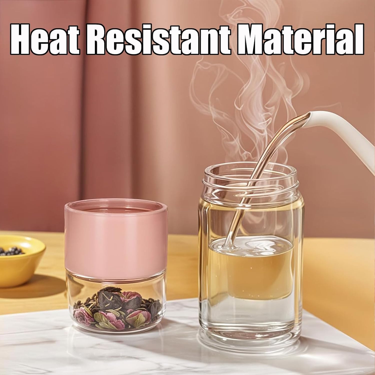 Tryteava Glass Infuser, Tryteava 3-in-1 Smart Tea Infuser, Portable Glass Double Wall Tea Infusers Bottle, with Stainless Steel Filter, Hot & Cold Brew, For Loose Leaf, Office Home (Silver, 350ml)