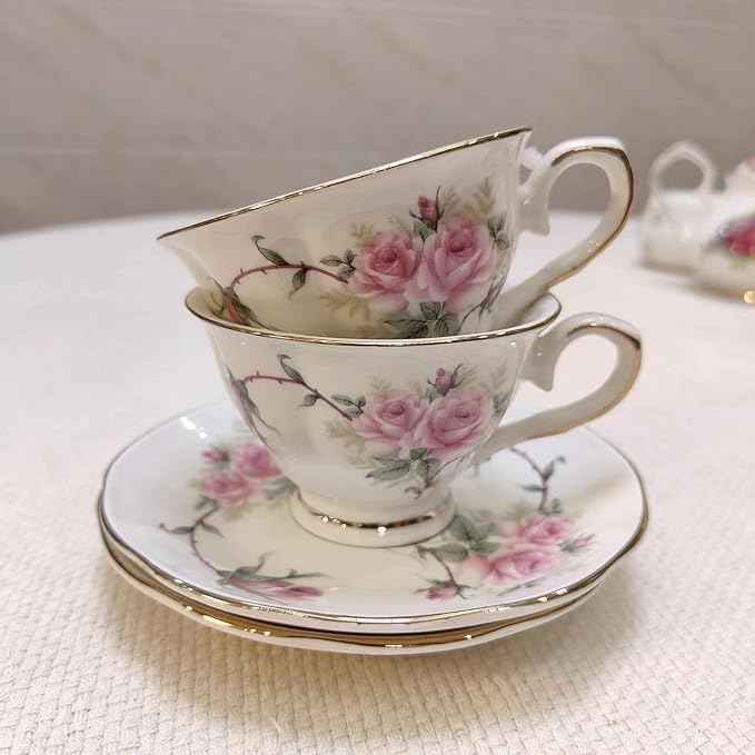 Ceramic Coffee Tea Gift Sets, European Luxury Tea Set, Suitable as A Gift for Mother'S Day, Birthday, Christmas, and Gatherings (Elegant Camellia)