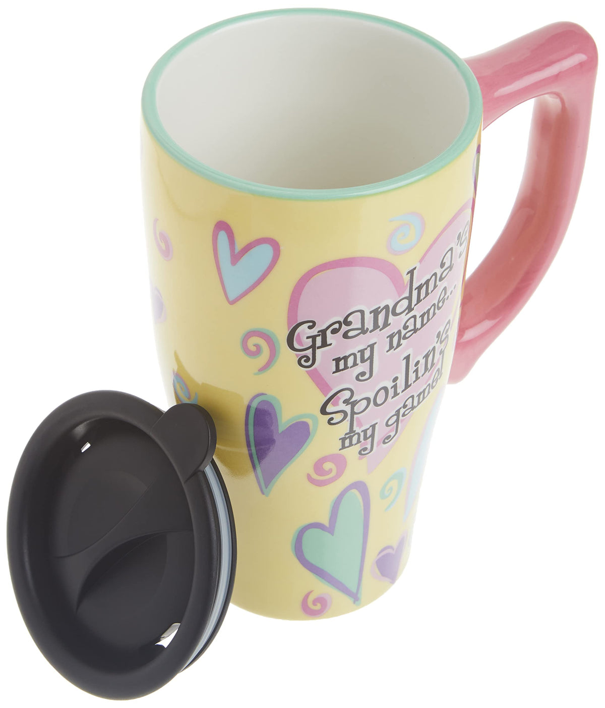 Ceramic travel mug side view with locking lid