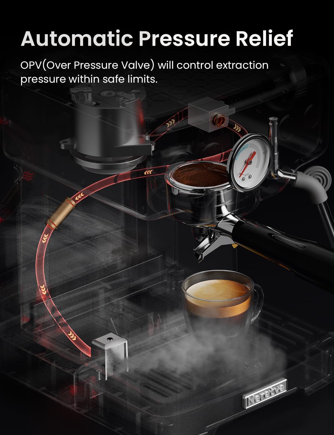 Neretva Espresso Machine, 15 Bar Espresso Coffee Machine with Visible Pressure Guage Professional Espresso Maker with Milk Frother & Stainless Steel for Home Barista Latte and Cappuccino Maker-Silver - Blissbrew