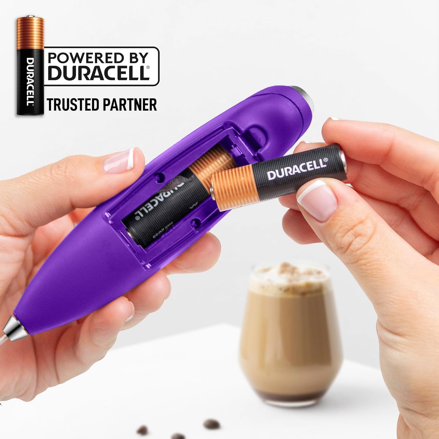 Zulay Kitchen Whisk Milk Frother with 4 Duracell Batteries - Powerful Handheld Foam Maker for Coffee, Lattes, Matcha, Hot Chocolate & Cappuccinos - Whip Creamy Froth in Seconds