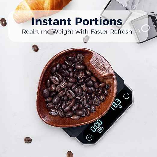 IKAPE Digital Coffee Scale with Timer, 0.1g High Precision Espresso Scale, 2kg Capacity, Waterproof Rechargeable Aluminum Alloy Coffee Scale with Auto Tare & Silicone Pad, Silver