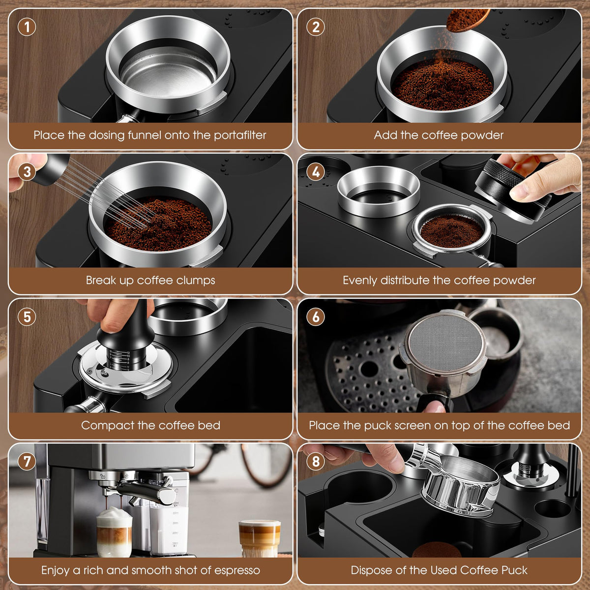 Espresso tamping station with built-in knock box