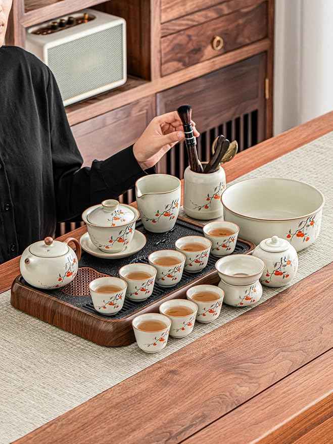Ru Kiln Persimmon Pattern Tea Set, Teapot, Gaiwan and Cups-suit15