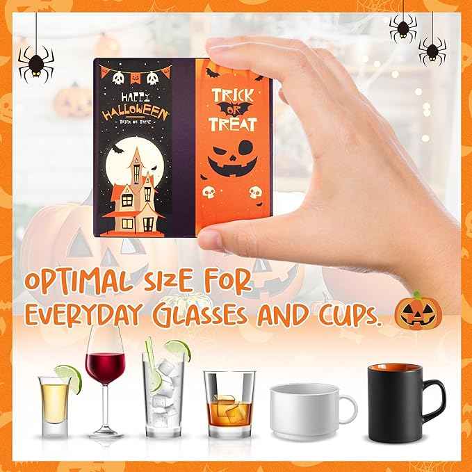 Halloween Coasters Absorbent Ceramic Coaster for Drinks with Black Holder and Cork Base Set of 4, Square Decorative Coffee Table Decor for House Warming Gifts New Home