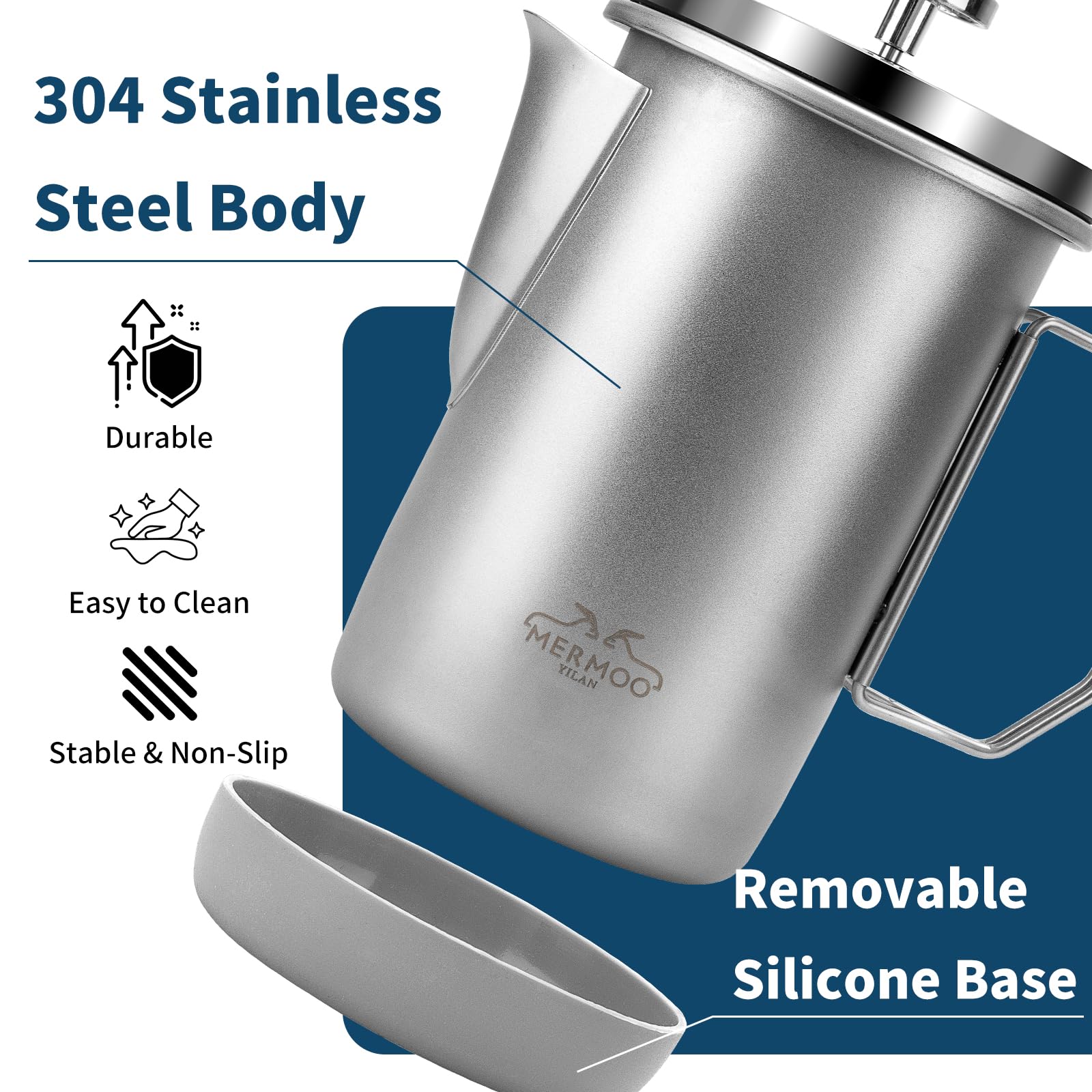 32oz Camping French Press Foldable Handle Stainless Steel