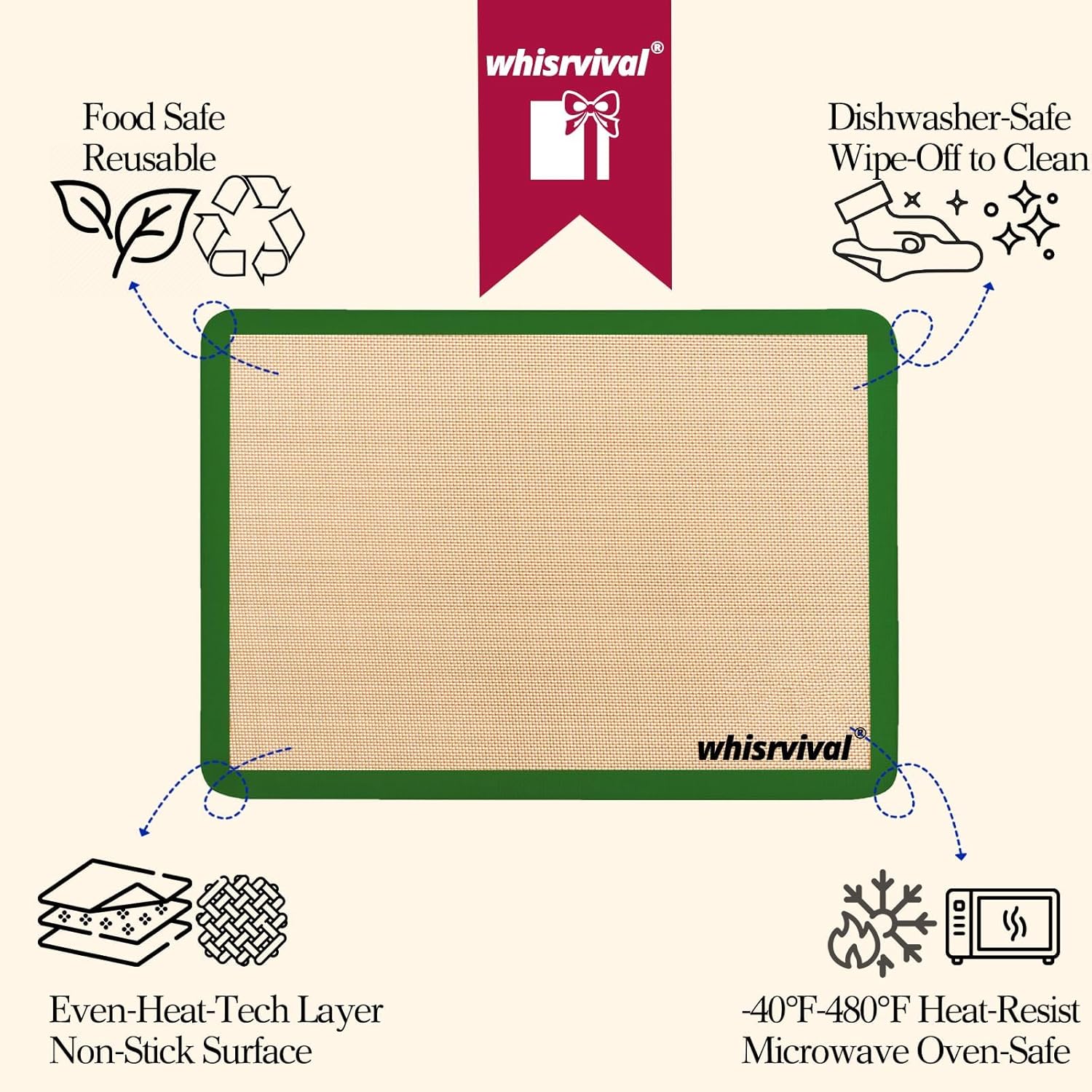 4 Pcs Half Sheet Silicone Baking Mat, Non-Stick, Food Safe Silicone Mats for Baking Cookies, Macarons, Vegetables, 480℉ Heat Resistant (Red&Yellow&Green&Orange)