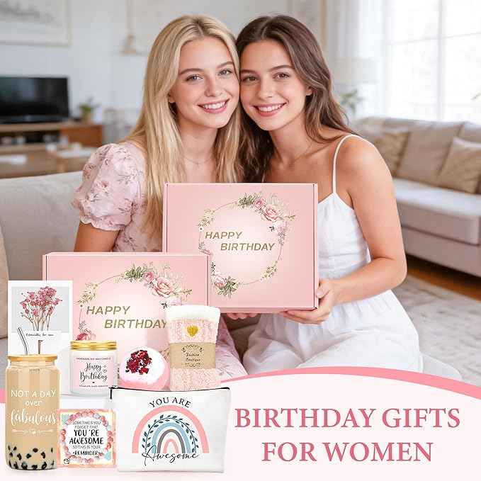 Birthday Gifts for Women Unique Happy Birthday Gifts Ideas for Her Pink Friendship Gift Box for Woman Present Baskets for Mom Gift Set for Daughter Sister Bestie Girlfriend Coworker Aunt Friend Female