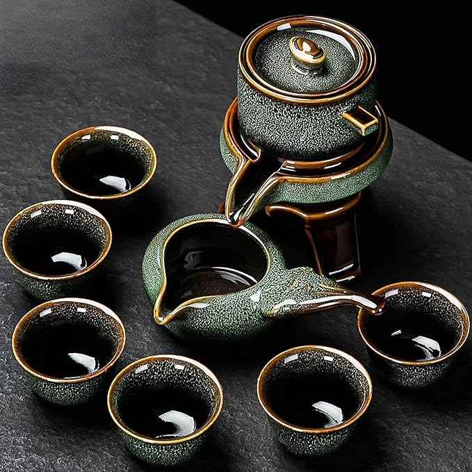 Lazy Tea Set, Automatic Stone Grinding Pot, GongFu Tea Set, Gift Box Suitable for Tea Ceremony Parties, Father's Day, Birthday and Christmas (Lazy Green)