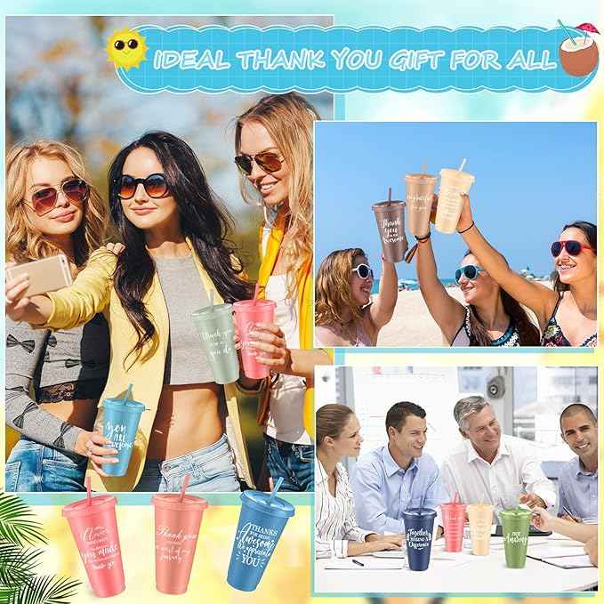 Shellwei 36 Pcs Employee Appreciation Gifts Bulk 24 oz Thank You Tumbler with Lid and Straw Mini Spiral Notebooks and Pens Appreciation Gifts for Team Employee Coworkers Teacher (Different)