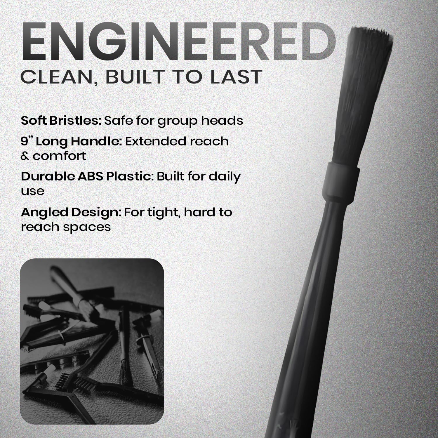 Rattleware 9" Black Espresso Machine Grinder Brush, Long Durable Handle Coffee Grinder Cleaning Brush - Ideal for Home, Cafe, Restaurant, or Hotel - Trusted by Baristas