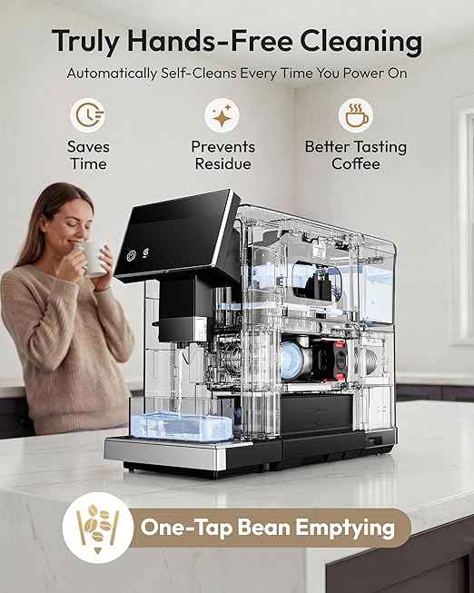 Automatic Espresso Machine, 20 Bar Coffee Maker with Grinder Built in Milk Frother, 15-Grind Settings Fully Automatic Espresso Machine with Touch Screen, Auto Self-Cleaning for Cappuccino & Latte