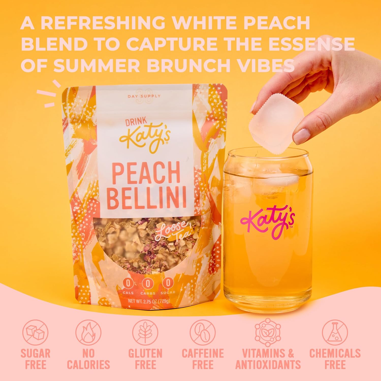 Katy’s Peach Bellini Loose Leaf Tea | Fruity & Refreshing Light White Herbal Tea | Apple, Peach & Mango | Caffeine-Free Tea | 30+ Cups | Hot or Iced | Premium Quality, Woman-Owned | 2.75oz Pouch