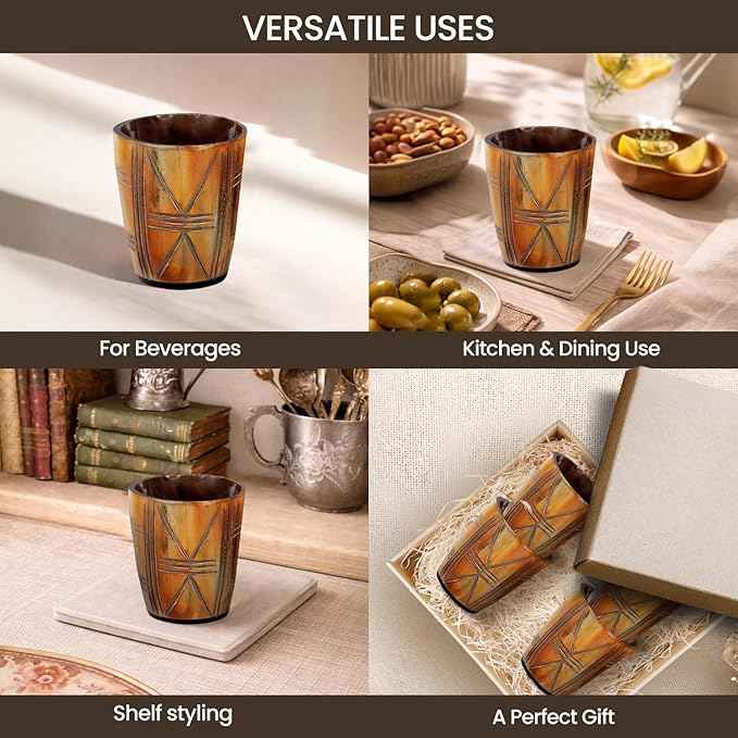 Handicrafts Home Viking Horn Shot Glasses Set of 8, Handmade Natural Ox Horn, Rustic Viking Drinkware Whiskey Shot Cups, Father’s day Gifts, Birthday Gifts for Men, Gifts for Dad, Room Decor for Men
