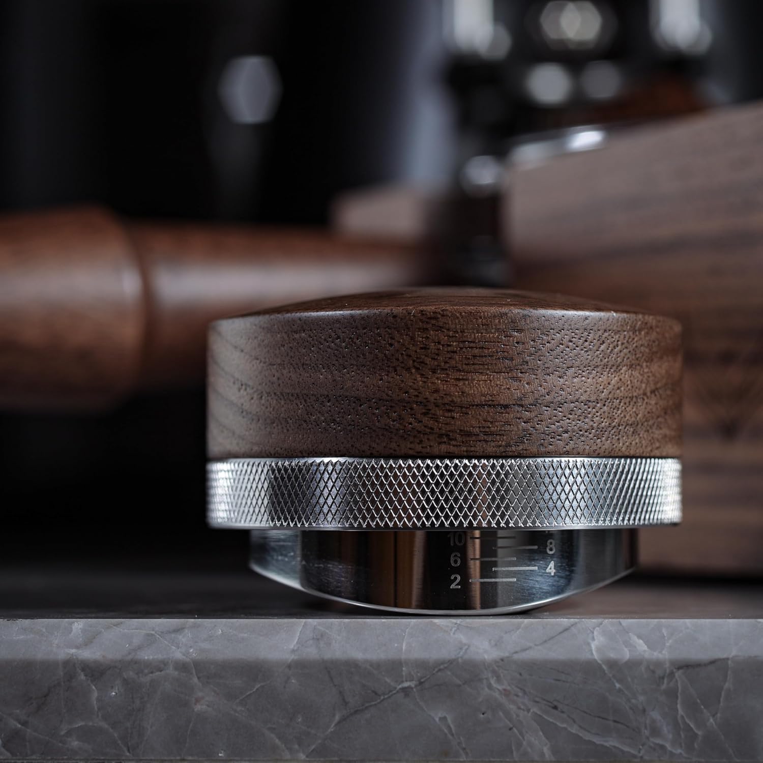 58mm Espresso Distribution Tool Walnut Coffee Distributor Adjustable Depth Stainless Steel Espresso Leveler Premium Espresso Machine Accessories For Coffee Bar