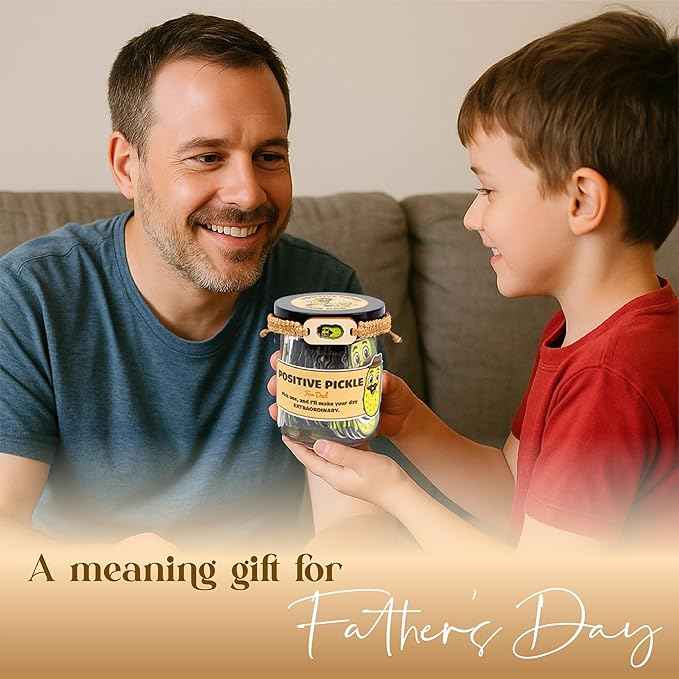 60 Positive Pickle Cards Jar, Affirmation Cards For Dad, Father's Day Gifts For Dad, Birthday Gift From Daughter, Son - New Dad Gift, Funny Bonus Dad Gifts