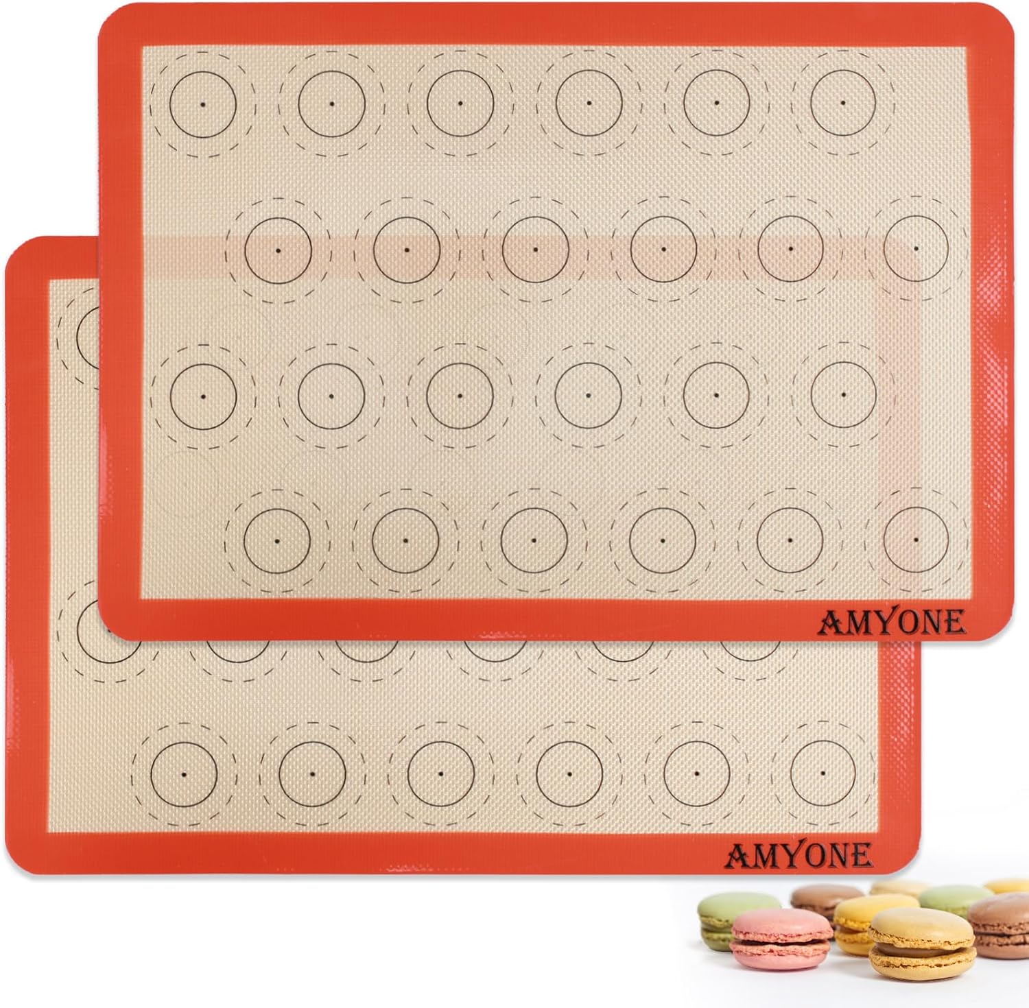AMYONE Macaron Silicone Baking Mat, 2 PCS Half Sheet Silicone Mats for Baking, Non-Stick Silicone Cookie Sheet Liners for 13 x 18 Sheet Pan for Macaron/Cookie/Bread/Pastry, 11 5/8