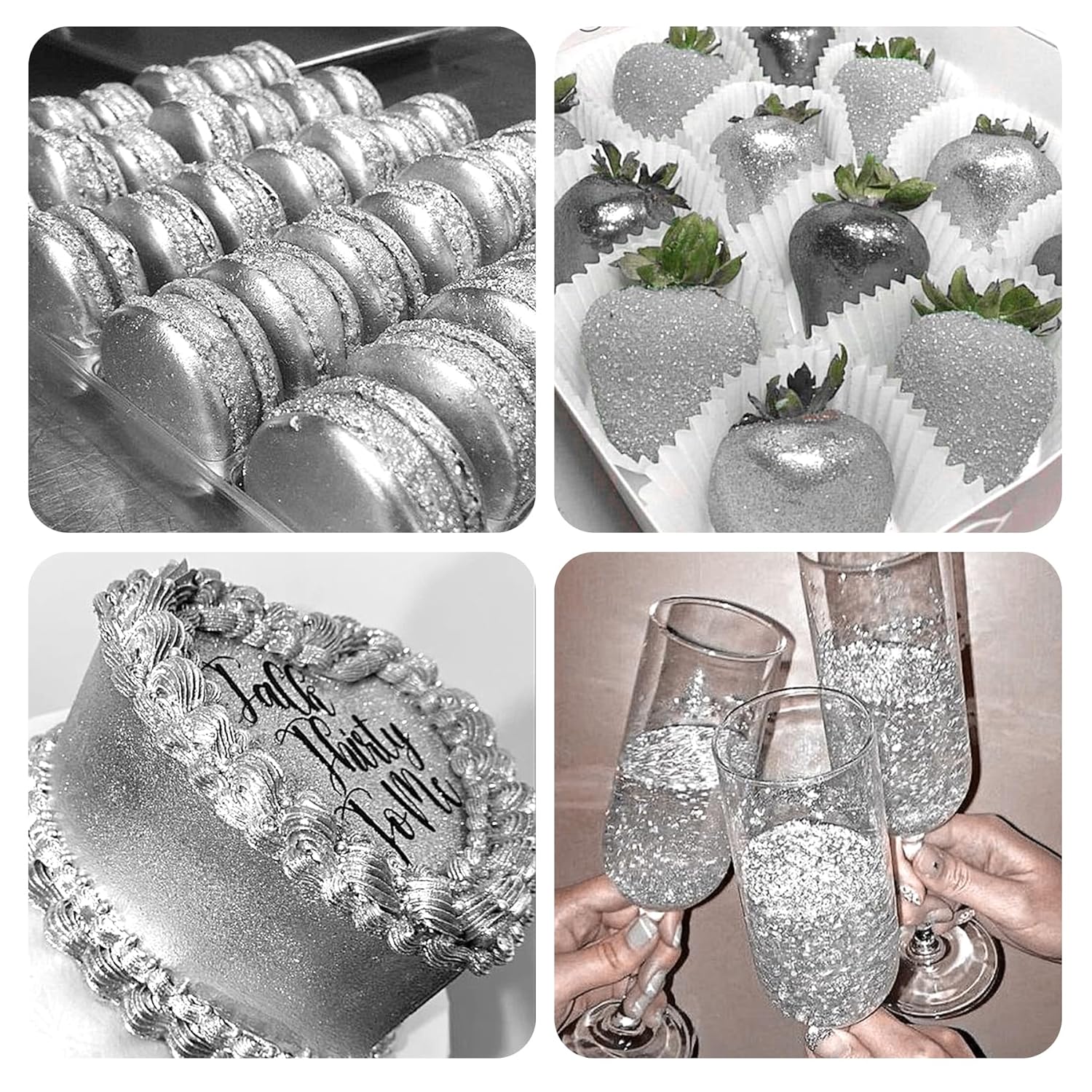Silver Edible Glitter Spray - 15g Edible Silver Glitter for Cakes Food Grade Metallic Shimmer Powder Cake Spray for Cookie Decorating Chocolate Strawberry