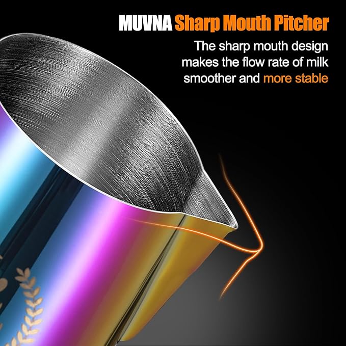 Milk Frothing Pitcher 20oz - Stainless Steel Pitcher Jug for Milk Steam Latte Art Cappuccino, Espresso Steaming Cup with Sharp No-Drip Spout for Barista Coffee Bar (Colorful)