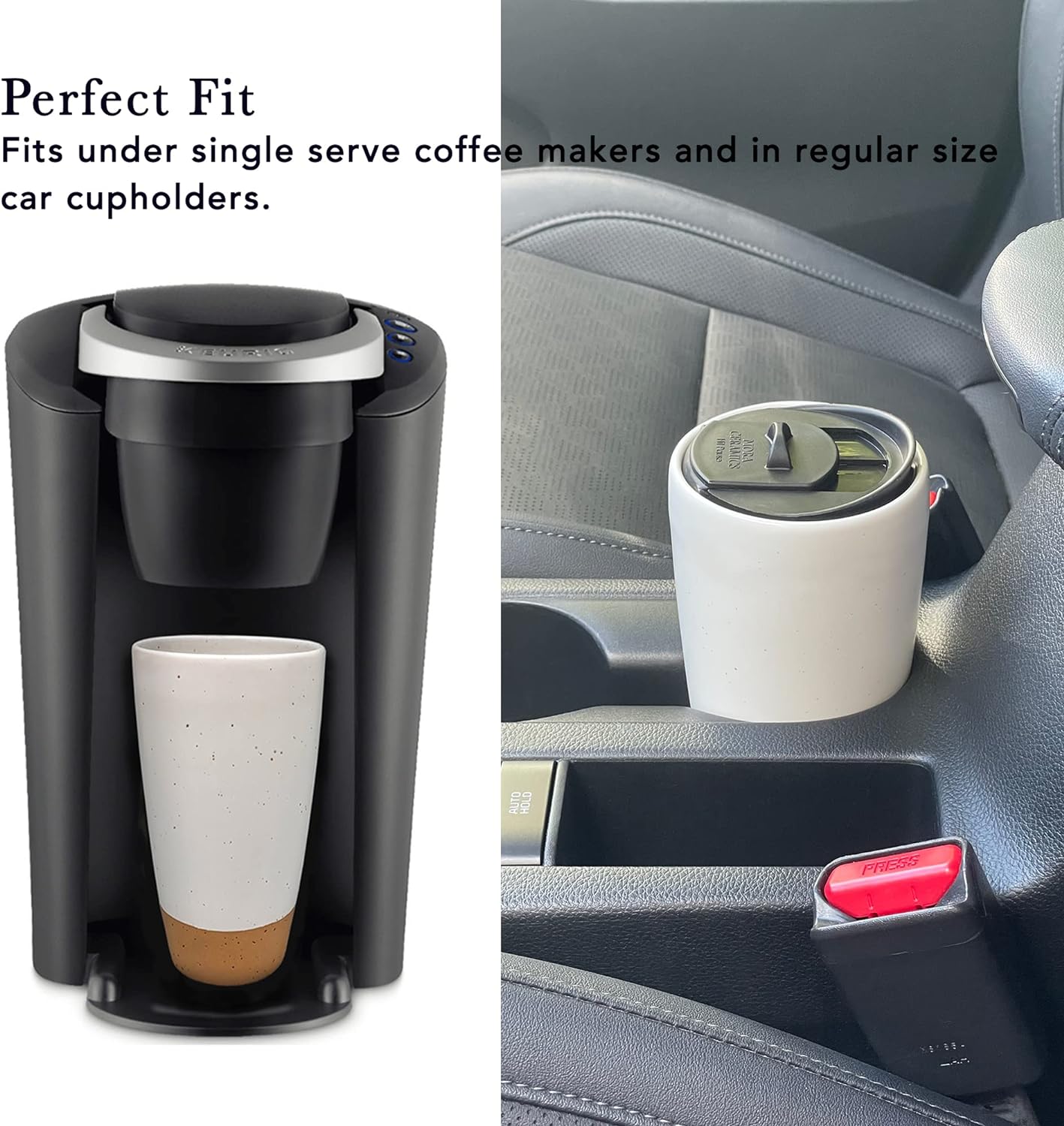 Mora Double Wall Ceramic Coffee Travel Mug with Lid, 14 oz, Portable, Microwave, Dishwasher Safe, Insulated Reusable Tall Cup, Splash Resistant Lid - To Go Tumbler for Car Cup Holder, Pink Salt
