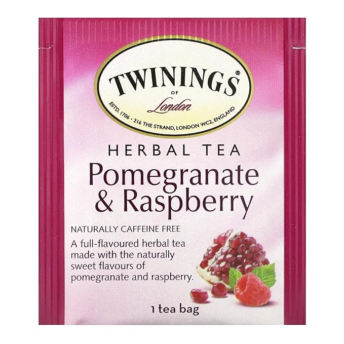 Twinings Pomegranate & Raspberry Herbal Tea Individually Wrapped Bags, 20 Count (Pack of 1), Naturally Caffeine-Free, Enjoy Hot or Iced, 20 Teabags