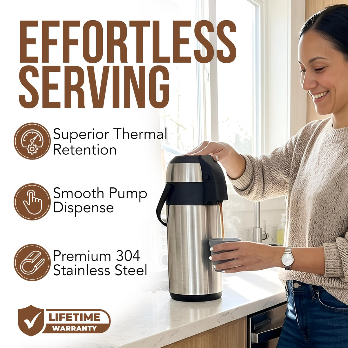 Airpot beverage dispenser showing the pump top