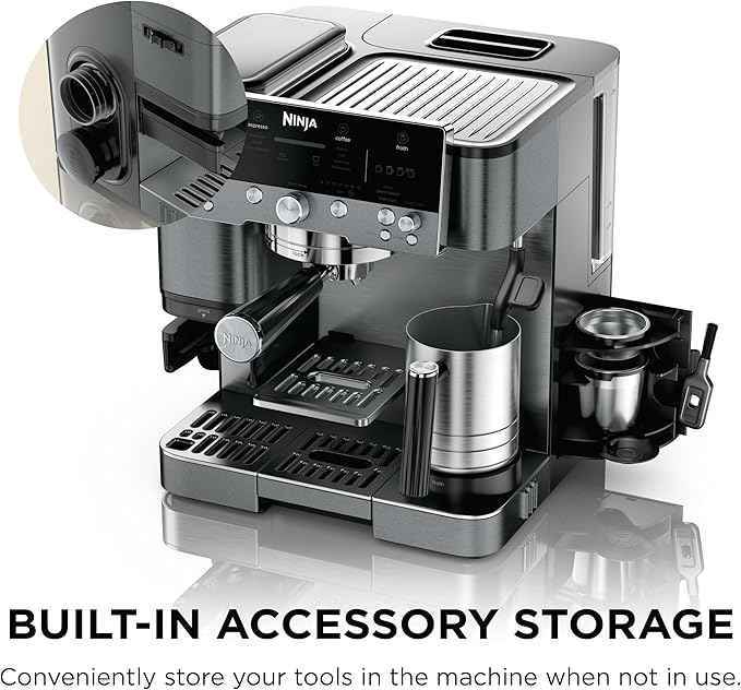 Ninja Luxe Cafe Premier Series, Espresso Machine, Drip Coffee, Rapid Cold Brew, Integrated Grinder, Hands-Free Frother, with Knock Box, Water Filter, Cleaning Tablets, Descaler, ES601GM