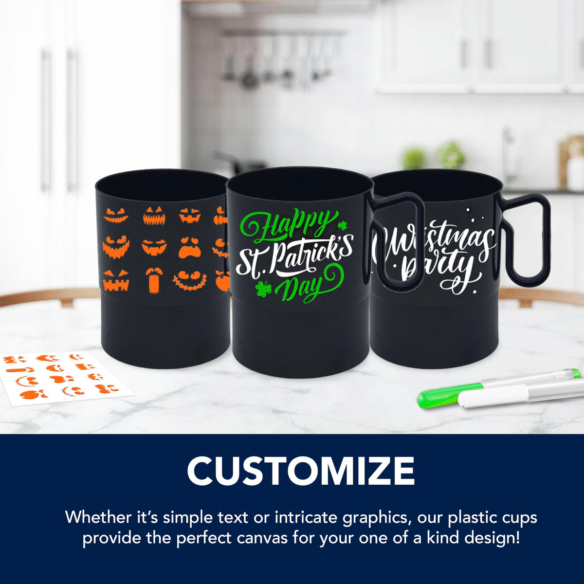 Reusable black plastic cup for coffee, tea or cocoa