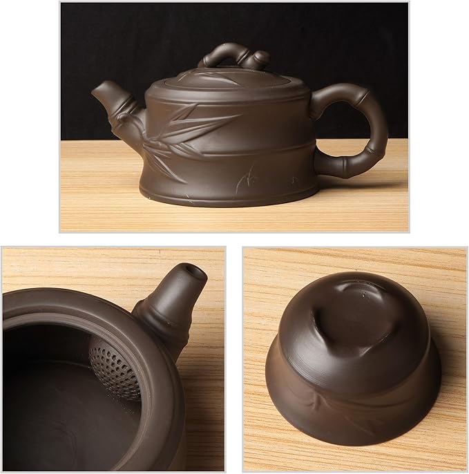 Goclothod Chinese Kungfu Teapot Handmade Tea Set Purple Clay Teapot Ceramic Teapot Teacups (Brown)