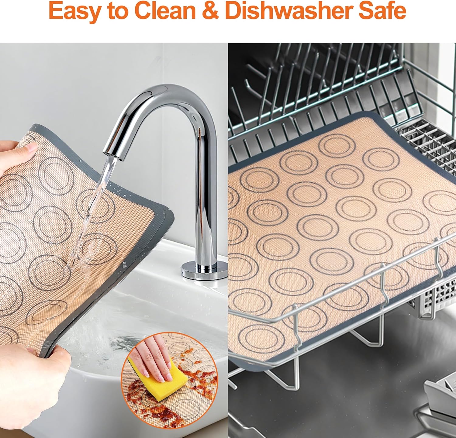 HOOMIL Macaron Silicone Baking Mats 2-Pack, 15" x 10" Jelly Roll Pan Size Macaron Silicone Mat, Non-Stick, Reusable, Food Safe Baking Mat - Brown+Gray