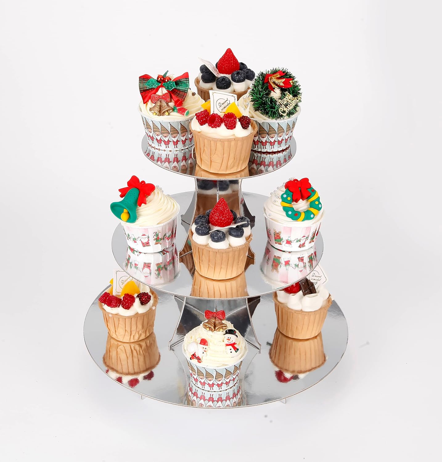 3-Tier Cupcake Stand, Sliver Cardboard Cake Stand Holder, Tiered DIY Cupcake Stand Tower for Dessert Table Displays, Birthday Theme Party Favors Decoration, Floral Tea Party, 12
