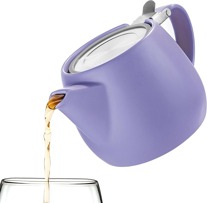 Tealyra - Pluto Porcelain Small Teapot Violet - 18.2-ounce (1-2 cups) - Matte Finish - Stainless Steel Lid and Extra-Fine Infuser To Brew Loose Leaf Tea - 540ml