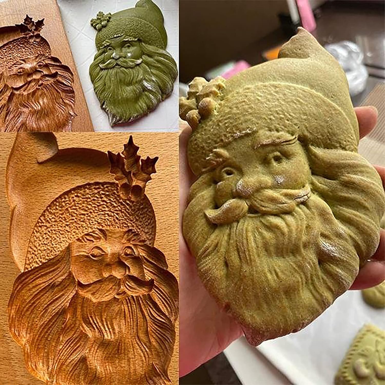 Wooden Cookie Biscuit Mold, 3D Baking Mold, Embossing Craft Decorating Baking Tool, Suitable for Halloween Thanksgiving Christmas Kitchen DIY (Xmas-A-3PCS)