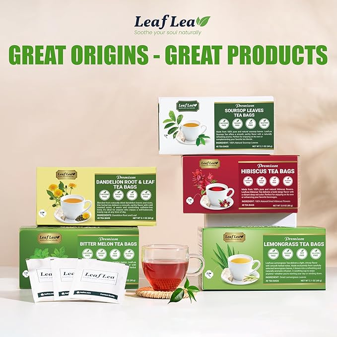 LeafLea 240 Dandelion Root and Leaf Tea Bags, Bulk Dandelion Tea Bags, Natural Dandelion Root Herbal Tea Blend, Te de Diente de Leon, Caffeine-Free, Sugar-Free, Individually Wrapped for Freshness