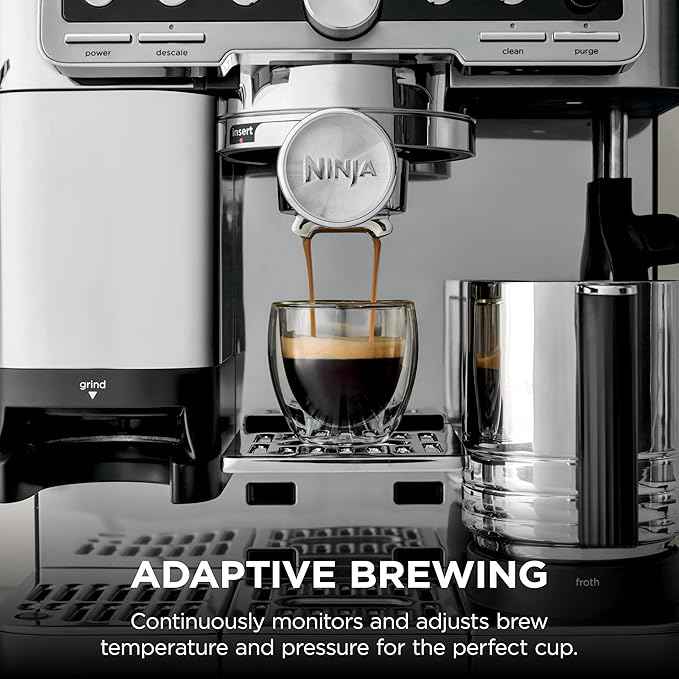 Ninja Luxe Café Pro Series, Espresso Machine, Drip Coffee, Cold Brew, Hot Water, Integrated Tamper, Built-in Grinder, Hands-Free Frother for Cappuccinos, Lattes, Americanos, Dairy or Non-Dairy, ES701