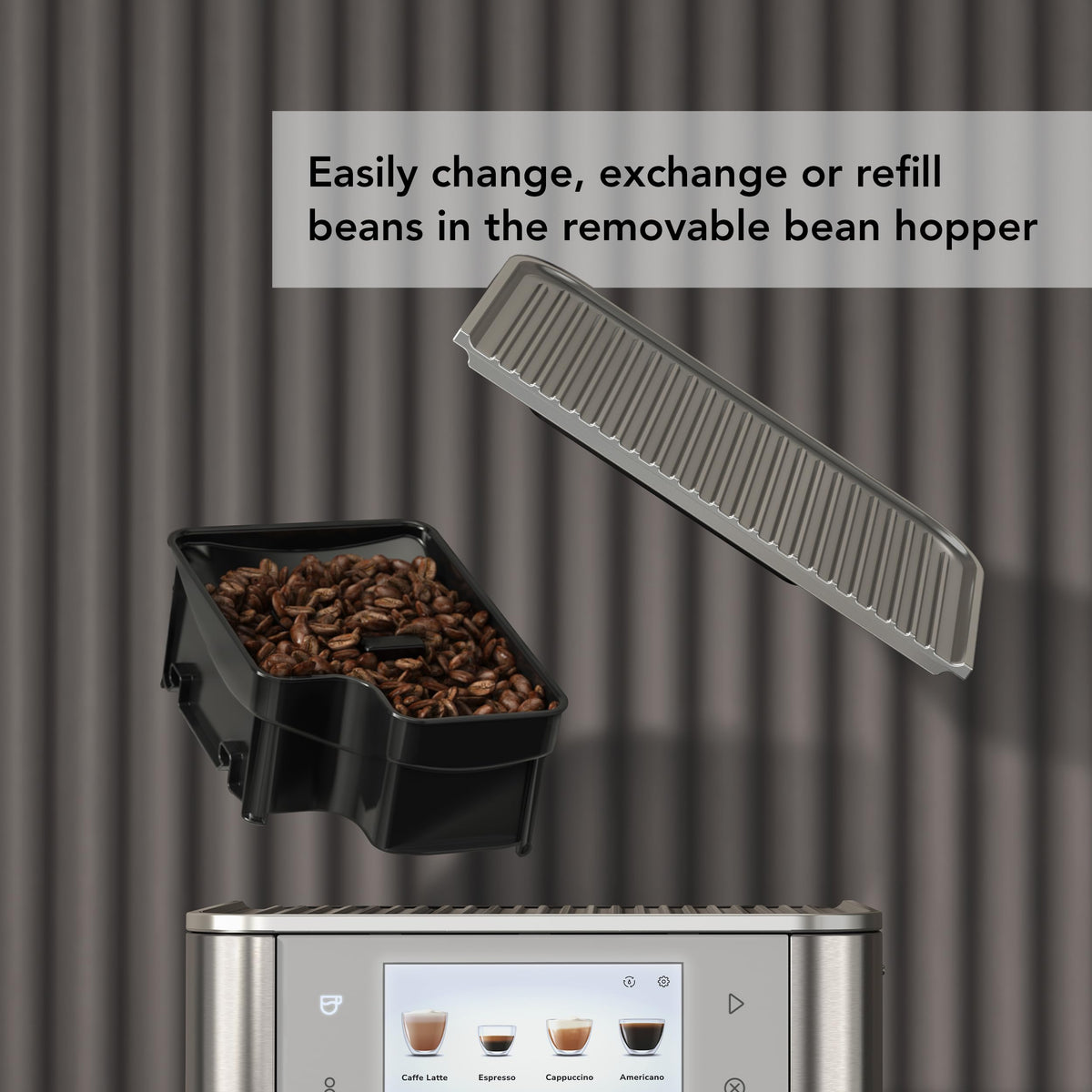 Bean hopper side view with removable design