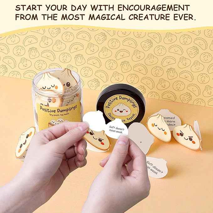 Positive Dumpling Jar – Emotional Support Dumplings, Cute Self Care & Comfort Jar with 60 Uplifting Notes, Funny Christmas Gifts for Teen Girls, Women, Tweens, Birthday Gifts for Teen Girls, Women, Tweens