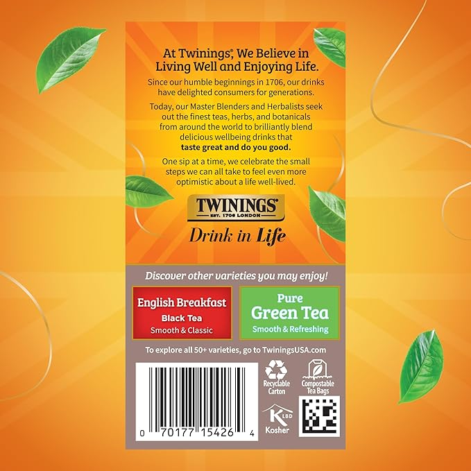 Twinings Pure Oolong Tea – Golden Caffeinated Tea, Individually Wrapped Tea Bags, 20 Count