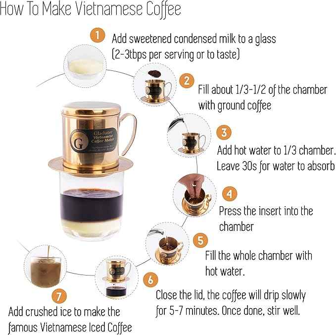 Vietnamese Coffee Maker Filter Phin, Small French Press Portable Cup, Single Serve Coffee Makers, Gift for coffee lovers (Gold, 1)