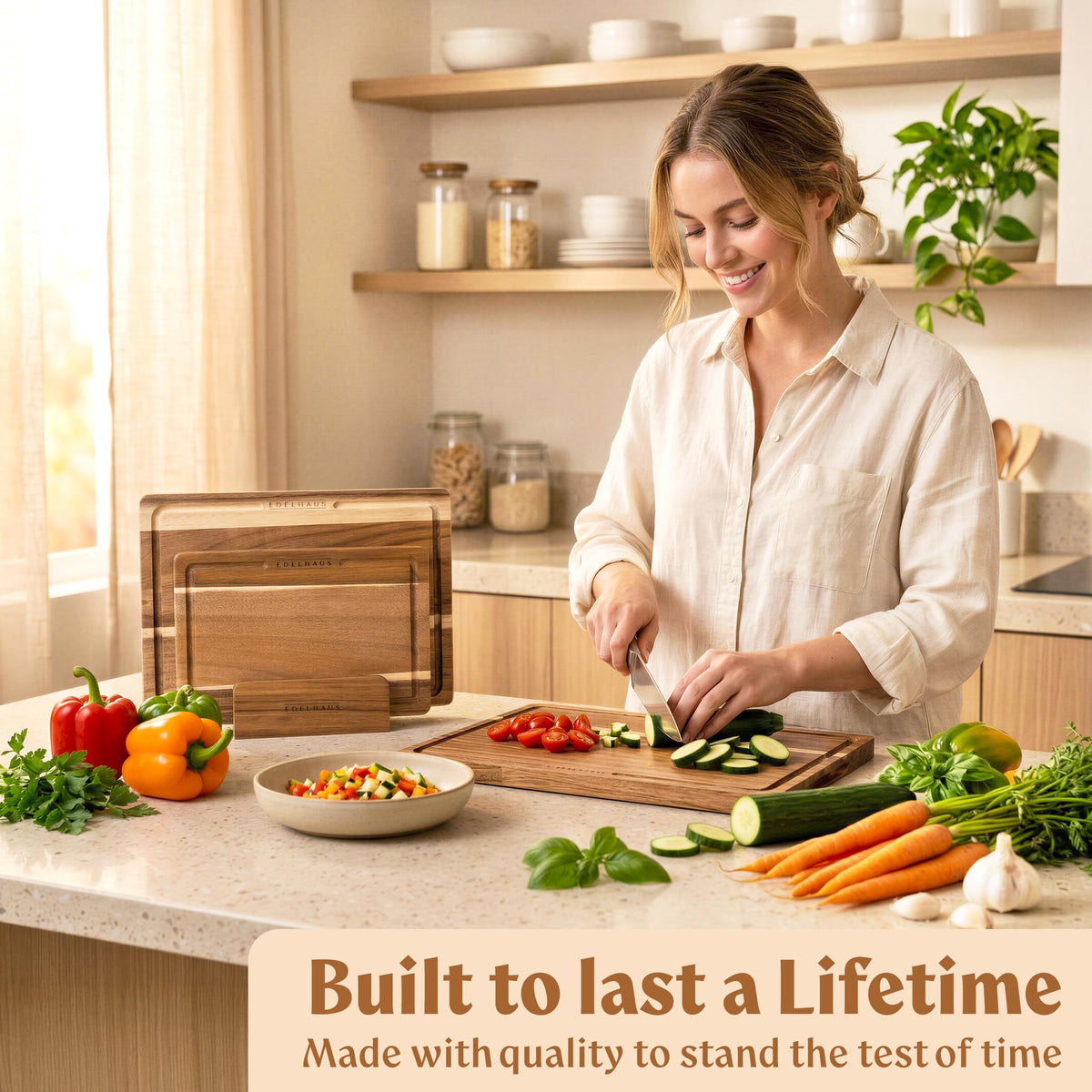 Acacia Wood Cutting Boards for Kitchen Set of 3 (3 Count)