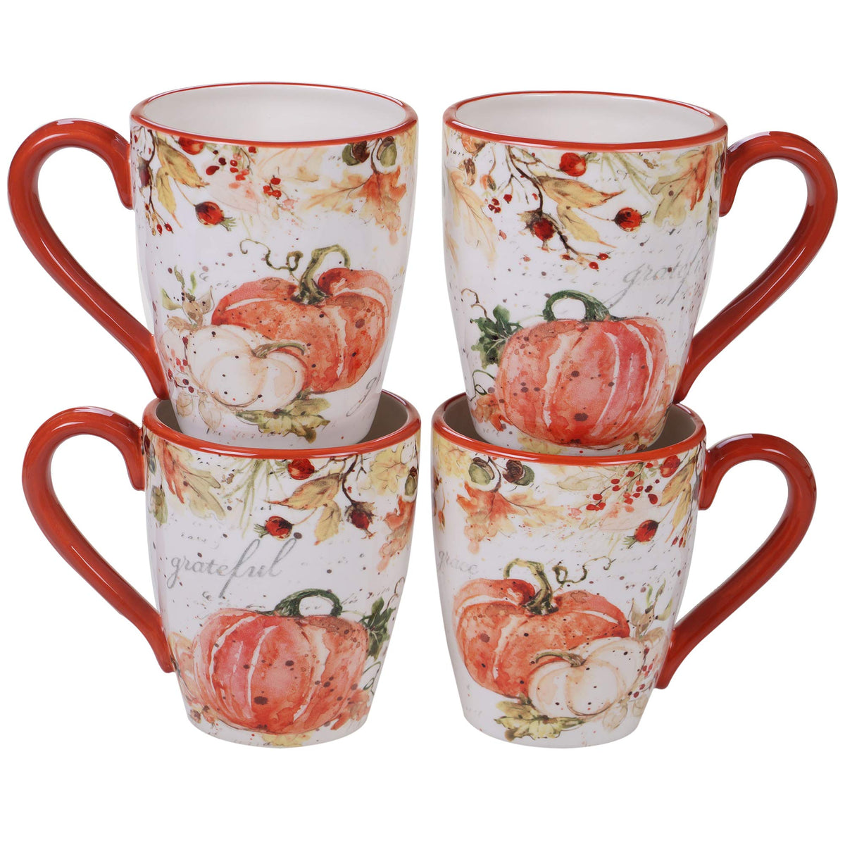 Set of 4 harvest ceramic mugs in two assorted designs